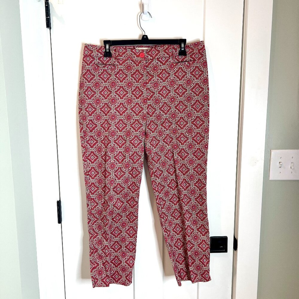 Talbots Bright Pink Medallion Print Ankle Cropped Straight Leg Pants Career 12